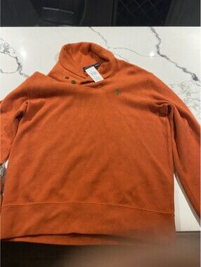 Polo Ralph Lauren Shawl Collar Sweater Orange Blue Cotton